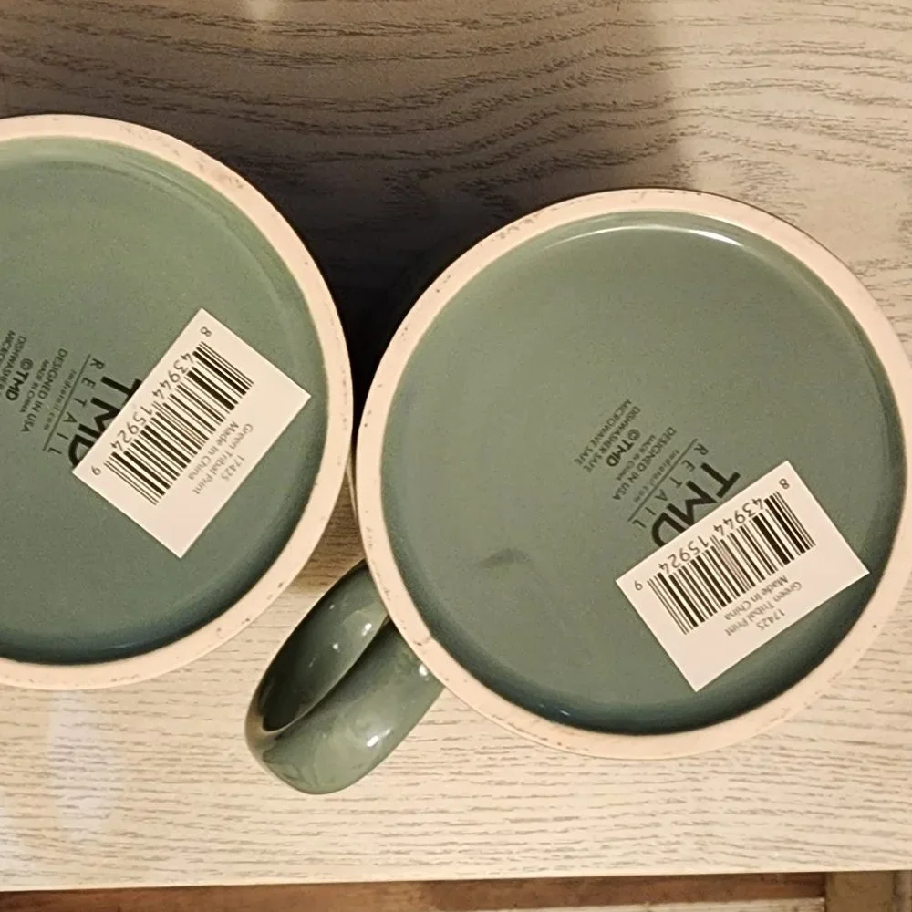 Green Tribal‎ Print Coffee Mugs SET OF 2 - Picture 3 of 4